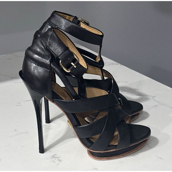L.A.M.B. Shoes - Vintage Y2K LAMB Gwen Stefani High Heels 8 Black Leather Stiletto Platform